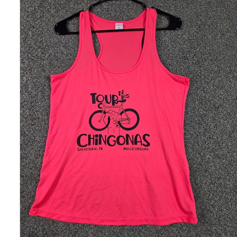 Sport-Tek Tank Top Womens Large Pink Tour De Las Chingonas San Antonio Graphic